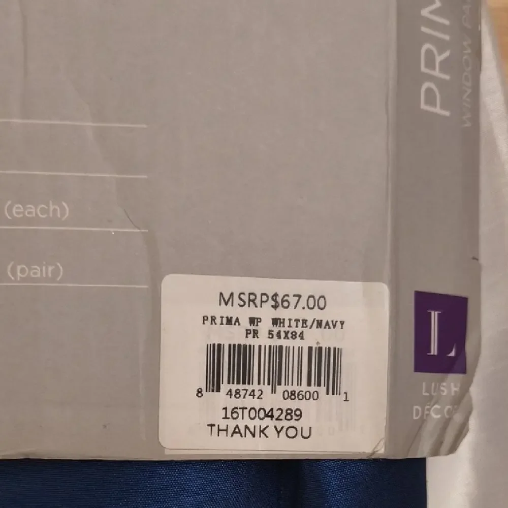Lush Decor Light Filtering Curtains 2 Panels White & Navy NWT-D